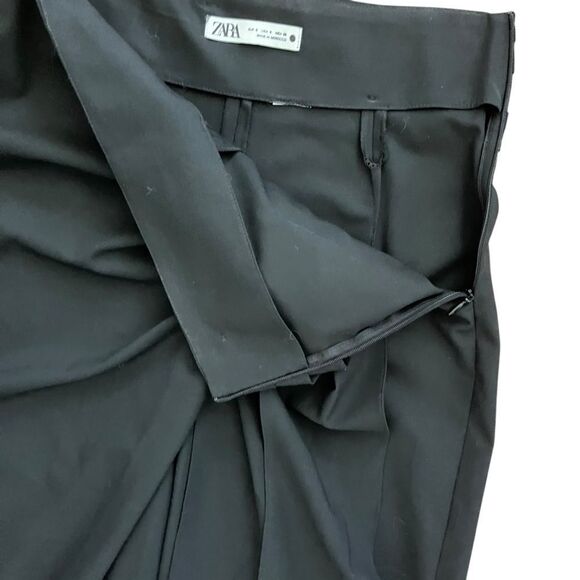 ZARA Hi Waisted Bow Tie Crossover Black Trouser Pants - Picture 4 of 5